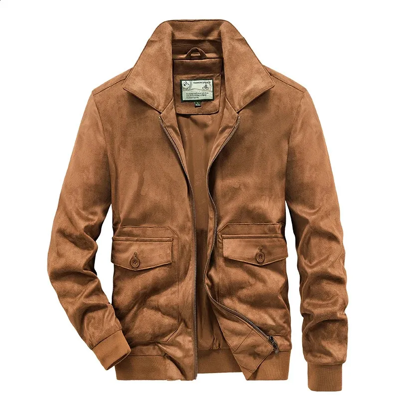 Mens Suede Leather Jacket With Zipper Winter Warmth And Casual