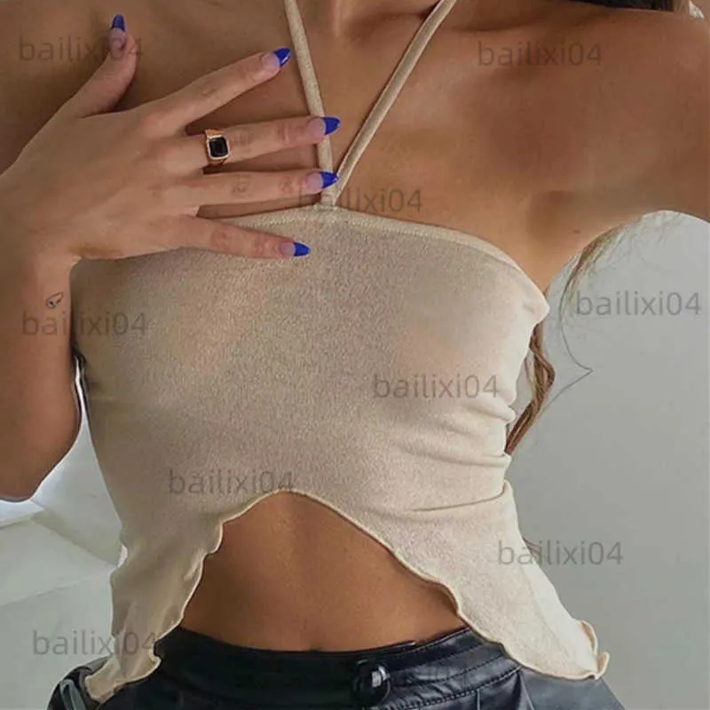 Débardeurs pour femmes Camis TVVOVVIN élégant sexy maigre élastique fendu comestible arbre champignon ouvert nombril femme camisole été nouveaux hauts sexy 7HXJ T230417