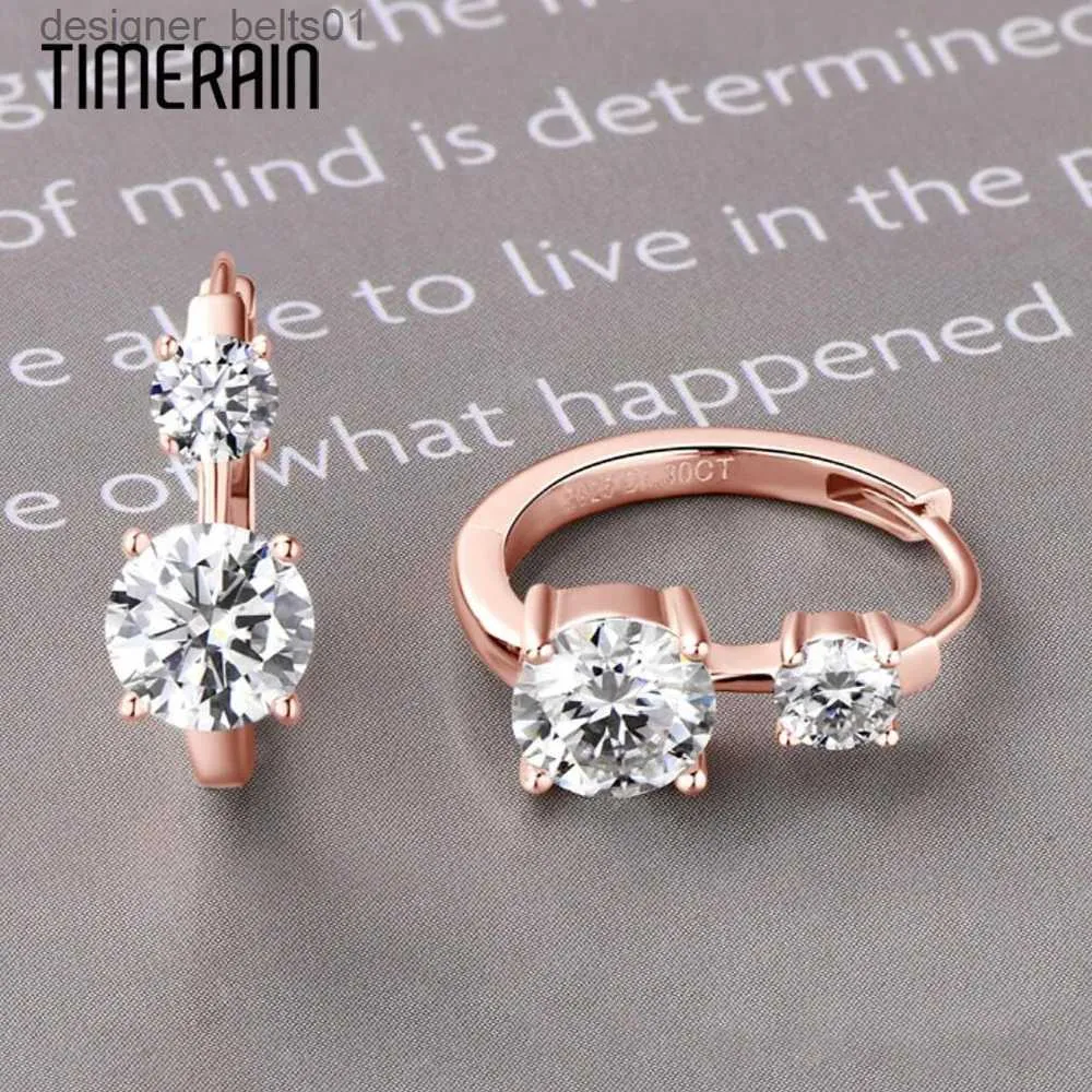 Stud Plated Rose Gold Moissanite Hoop Oorbellen voor Vrouwen 925 Sterling Zilveren Oorbel 2 Steen 6.5mm 4mm Diamond Stud oor Fijne SieradenL231117