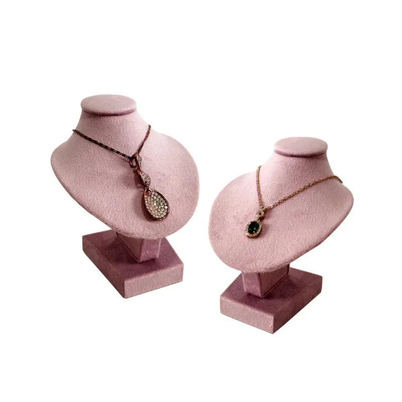 Smycken lådor mini rosa sammet rack halsband hänge display stående mannequin nackmodell porträtt 12 cm 231117