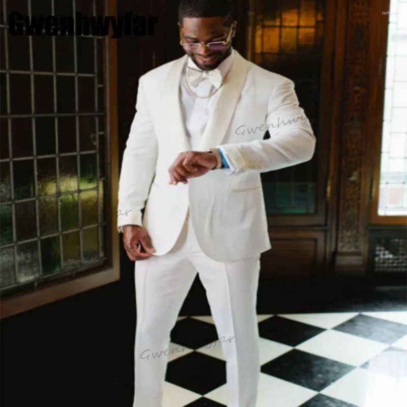 Мужские костюмы Gwenhwyfar White Wedding для мужчин 2023 Шаль оеклор пиджак набор смокингов