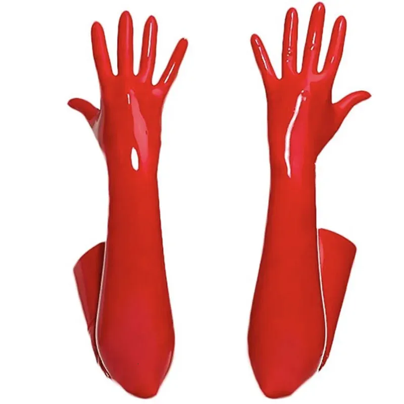 5本の指の手袋セクシーな女性フェイクレザーグローブPVC光沢のあるラテックスロンググローブパンクミトンパーティークラブコスプレステージコスチュームアクセサリー231117