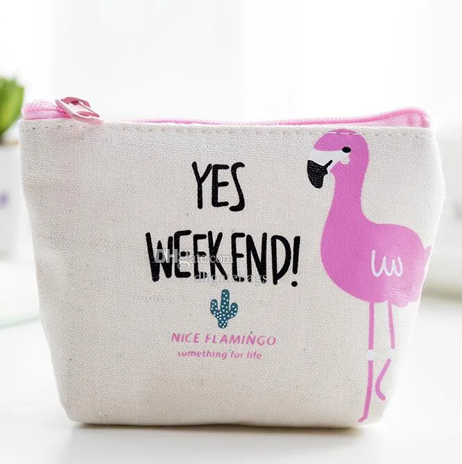 Cartoon Canvas Coin purse Wallet Women Ladies Small Money Cash Purses Bag Cute kids girls Flamingo wallet bags