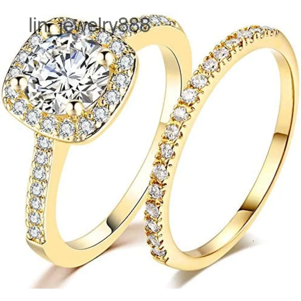 Bridal Rhodium Plated Dainty Anniversary Cubic Zirconia Brass Moissanite Circular 2.0ct Engagement Diamond Finger Couple Rings