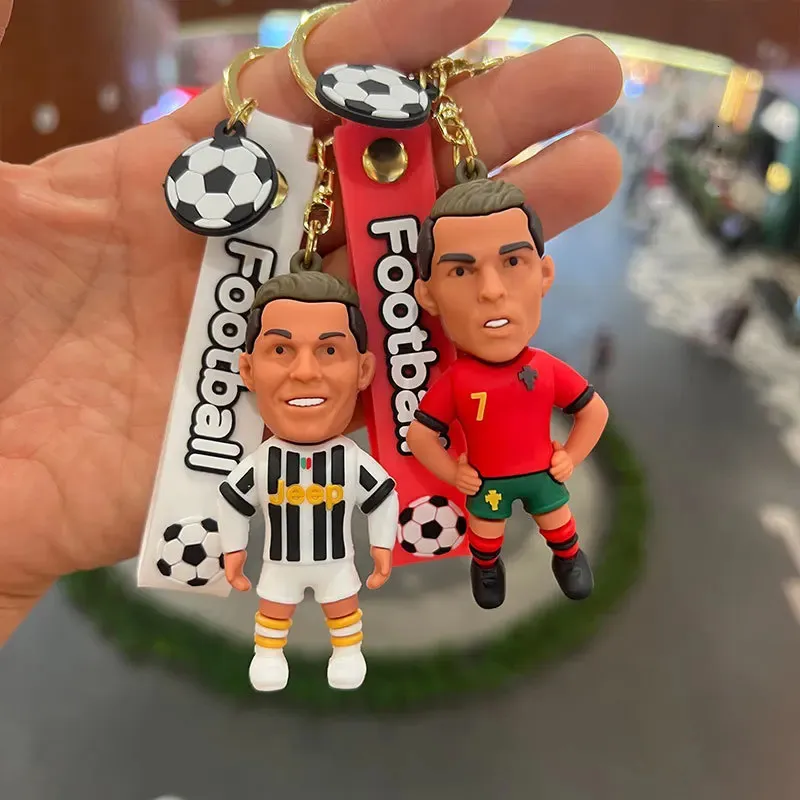 Key Rings Football Ronaldo Player Figure Soccer Star Keychain Bag Pendant Collection Dock Chain Action Figurer Souvenirs Toy Gifts 231117