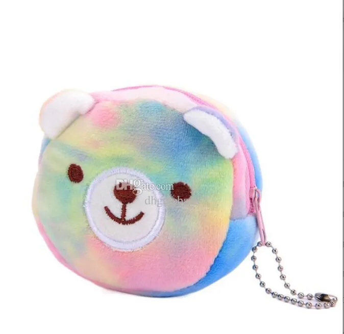 3D Animal Head Coin Purse Bag Söta flickor Plush Soft Round Mini Byt väska plånbok Nyckelväskor Pendant Charm för barn födelsedagspresentfest