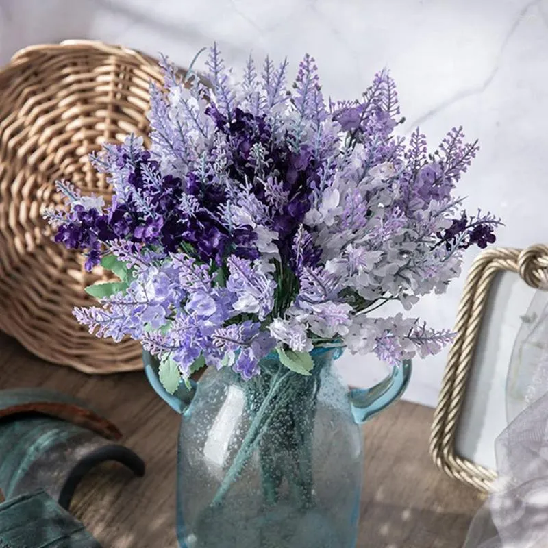 Decorative Flowers 1 Bundle 10 Heads Artificial Romantic Provence Lavender Plastic Wedding Vase For Home Decor Fake Plant