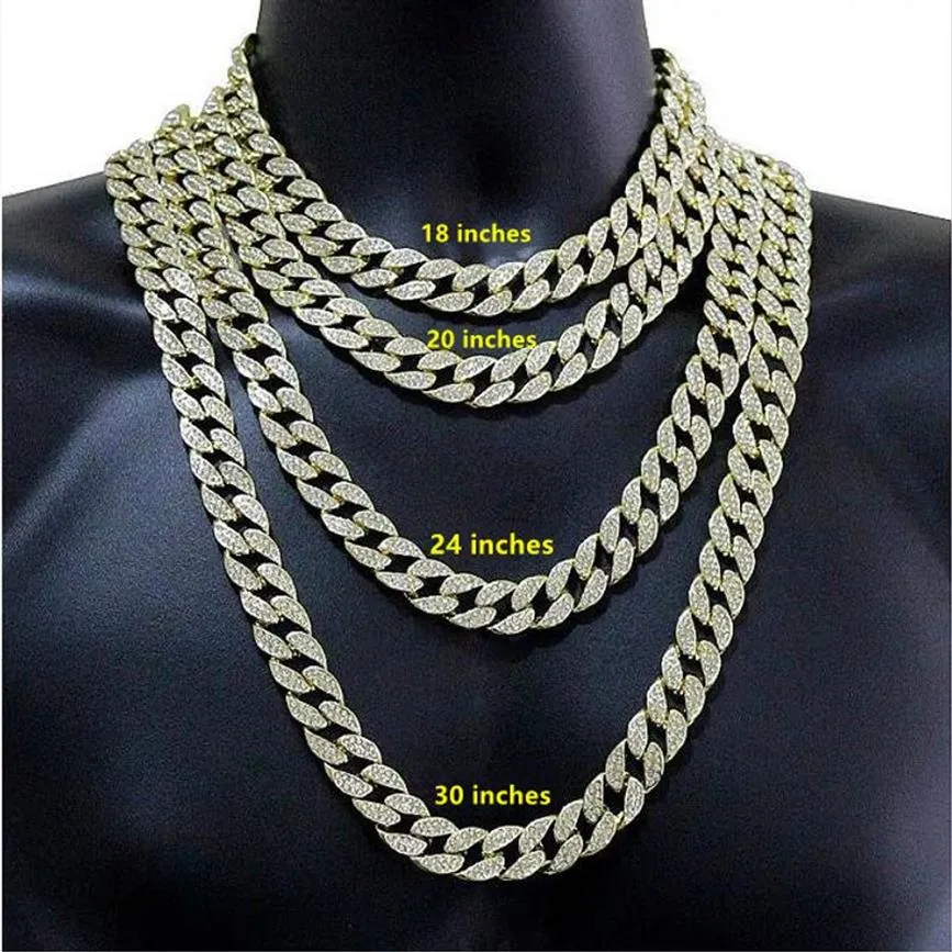 2021 12mm Miami Cuban Link Chain Halsband Armband Set för Mens Bling Hip Hop Iced Out Diamond Gold Silver Rapper Chains Women Lu207U