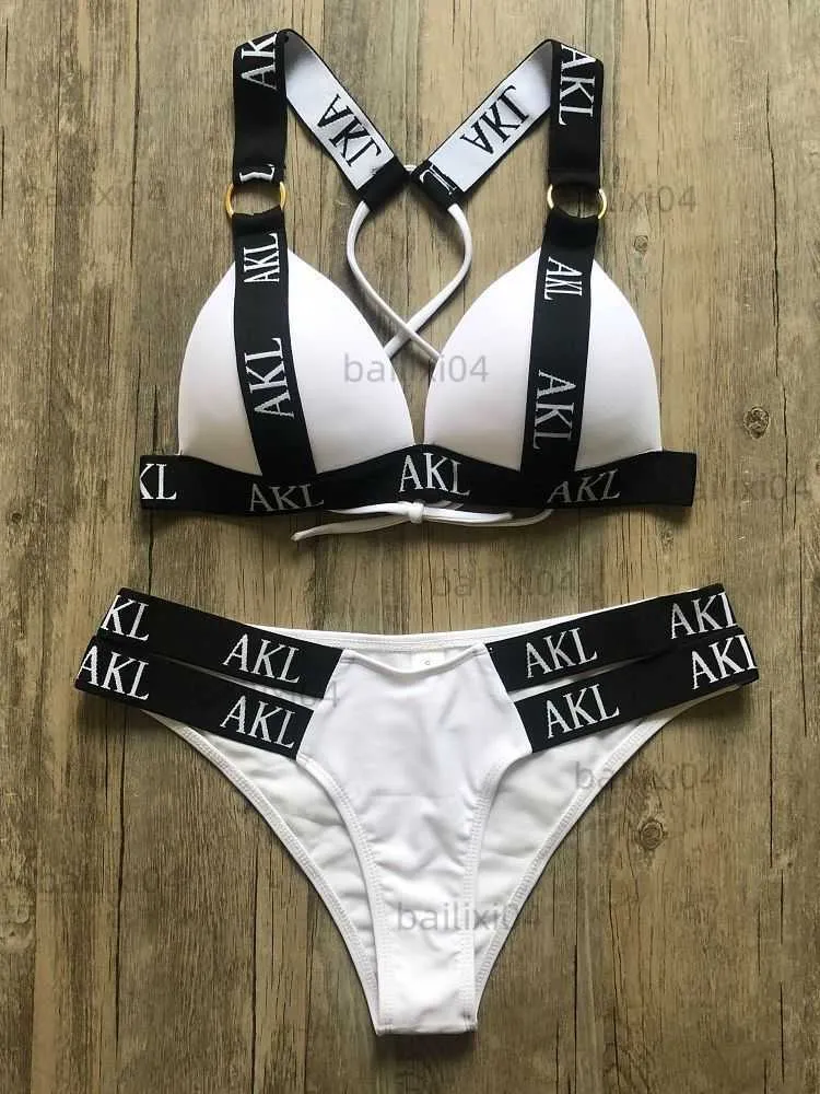 女性用水着水着女性用スーツプッシュアップビキニ2019 Mujer Lace Up Bikinis Women Swimsuit Letter Mini Thong Bikini Set T230417