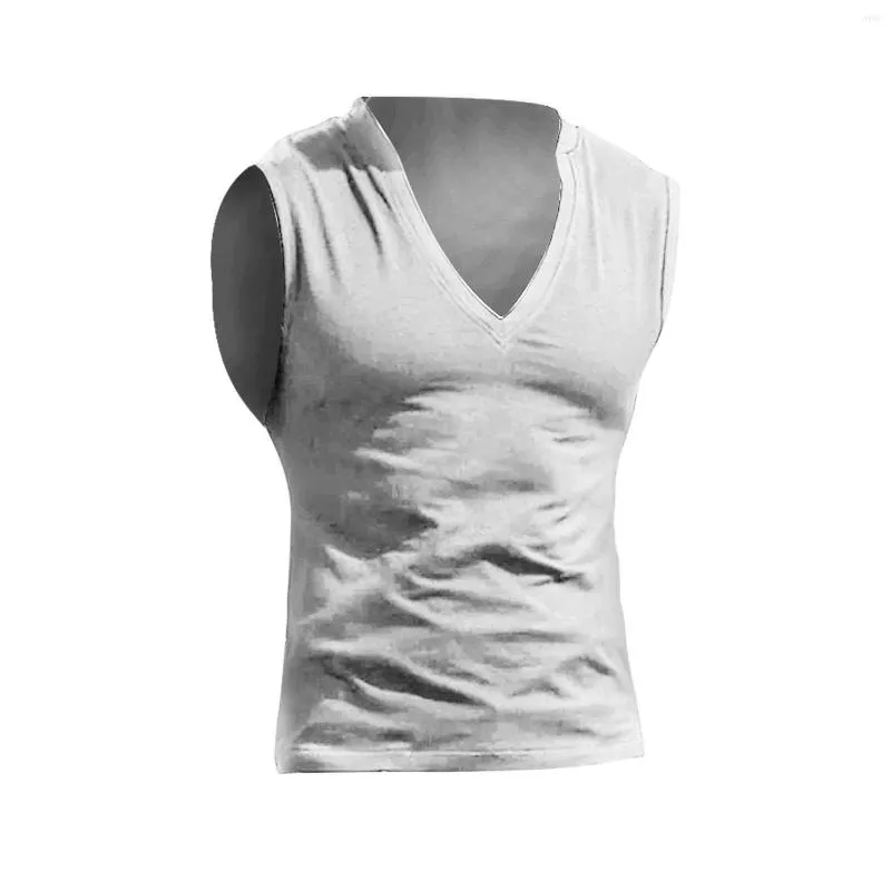 Herren-T-Shirts Herren Solid V-Ausschnitt Tank Top Lässig Atmungsaktives Ärmelloses Shirt Plan Herren Hoch Spandex Tops Für