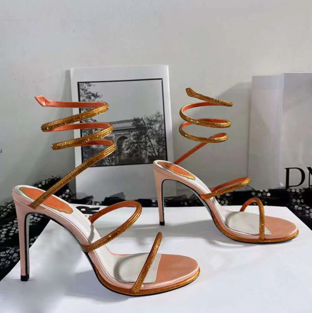 Rhinestone Snake Strass Stiletto Sandals Rene Caovilla Cleo 95mm Evening Buty Women's High Heels Kids Kostka Luksusowe projektant Factory Shoe Uggbdkn