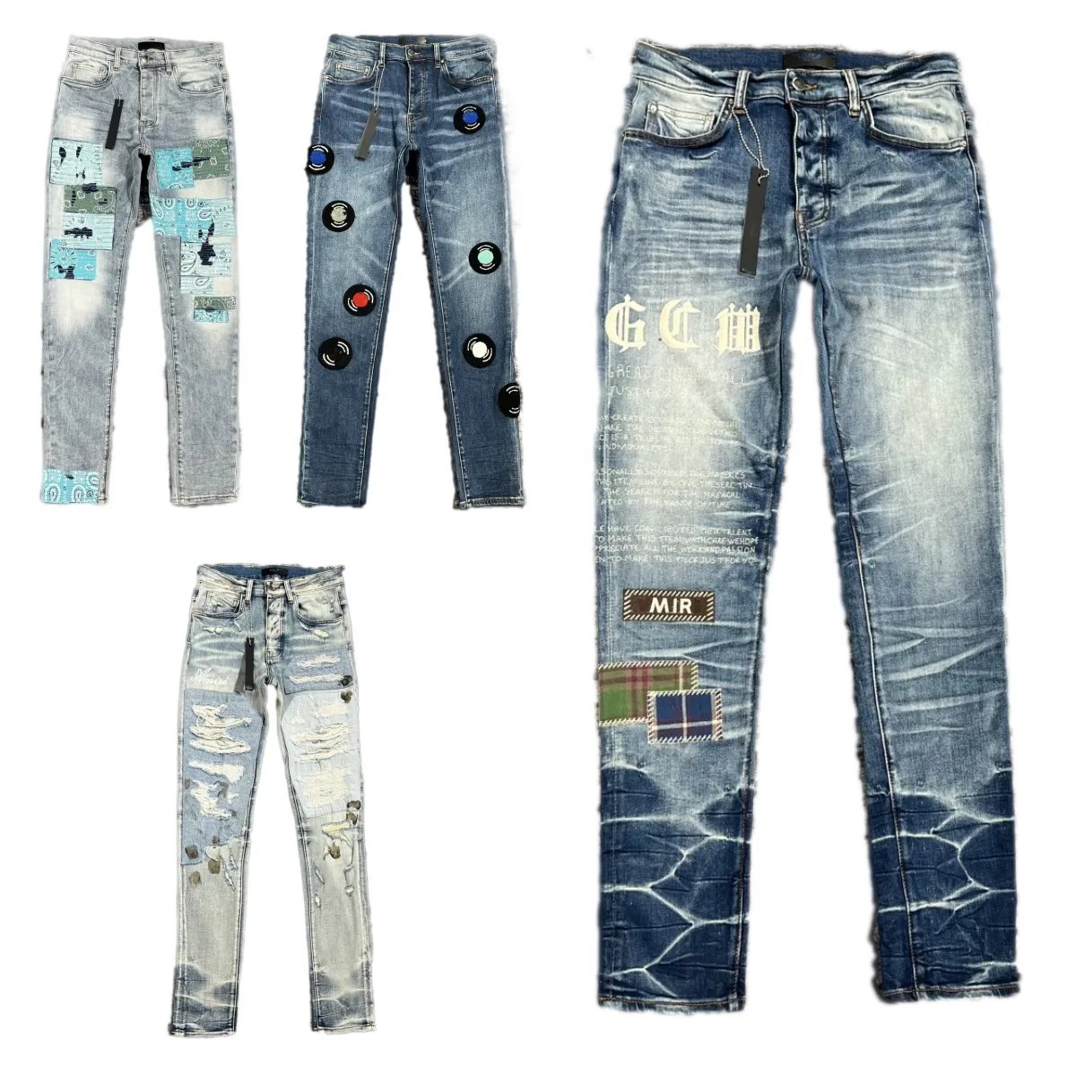 Jeans pour hommes Y2k Jeans Designer Jeans Hommes Skinny Jeans Design Zipper Fly Couleurs Long Hippop Autocollant Broderie Slim Denim Droit Streetwear Skinny Winter01 64