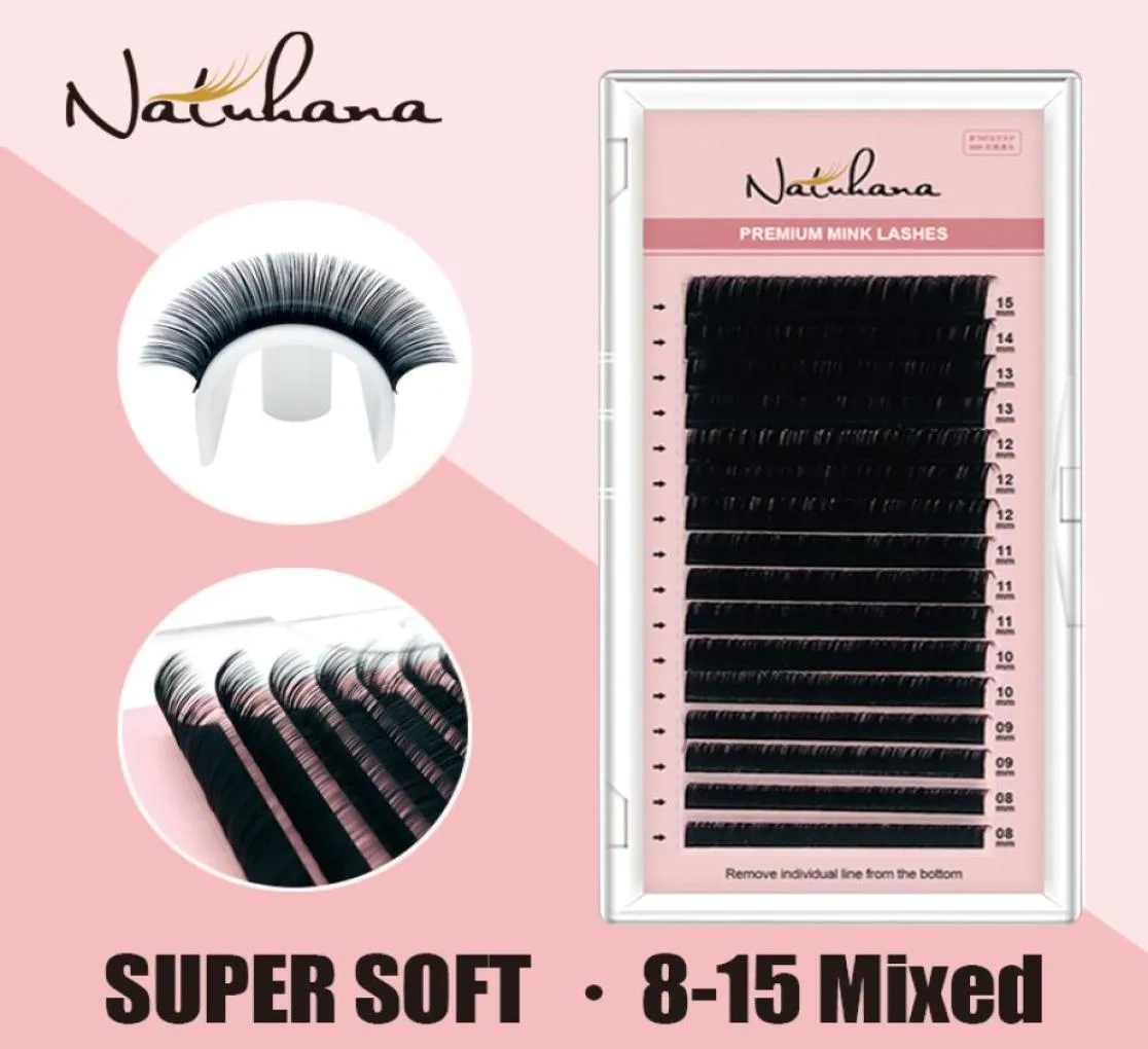 NATUHANA Mink Lashes Mix 8 15 mm 16 Linien Handgefertigte koreanische Pbt-Wimpernverlängerung Natürliche weiche künstliche Wimpern Make-up 2205244470977