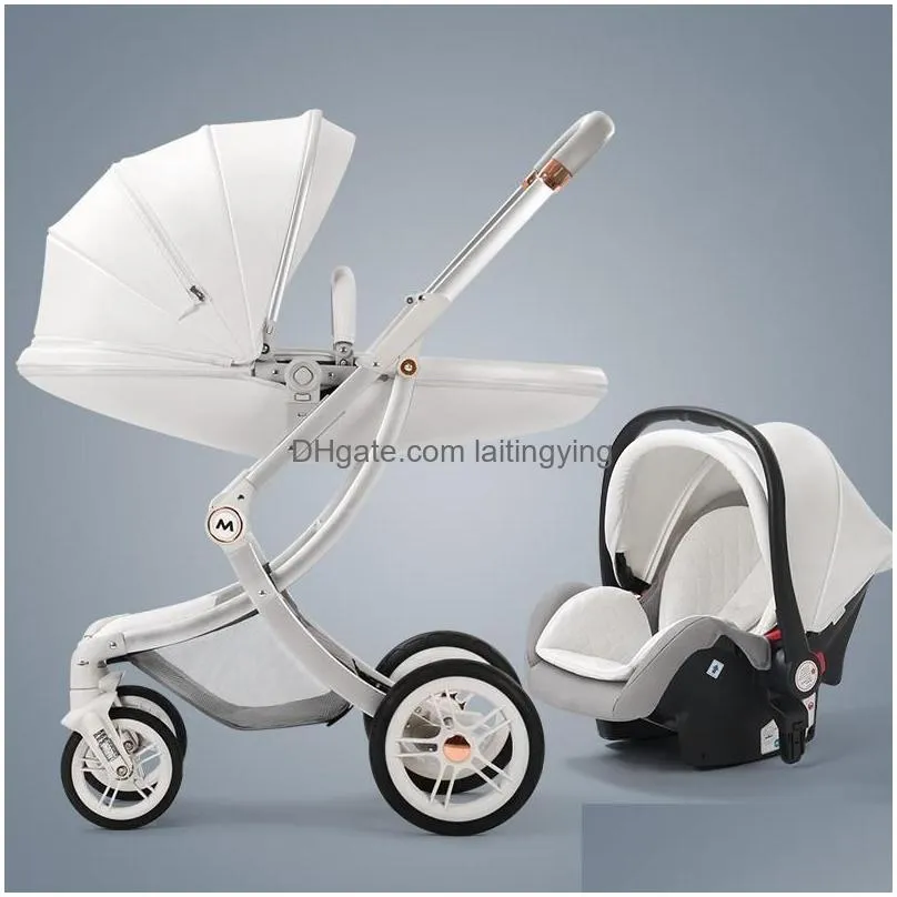 strollers luxury baby stroller 3 in 1 carriage with car seat eggshell born leather high landscapestrollers05