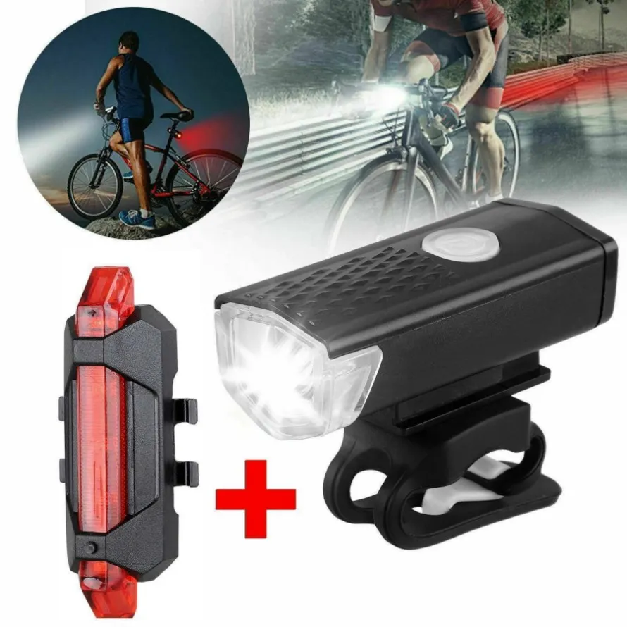 Set di luci per bici da bicicletta anteriori posteriori MTB Set di luci per ciclismo notturne per mountain bike USB LED Avvertimento di sicurezza Fanale posteriore Accessori per bici