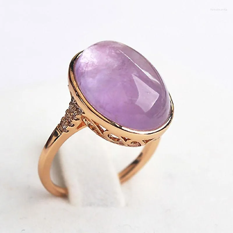 Cluster Rings Retro Luxury Natural Stone Rose Gold Color Big Opal Green Purple Ring Chrysoprase Women Party Jewelry