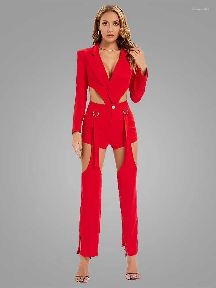 Women's Sexy Outfit Set Piece Blazer Bodysuit with Detachable Shorts  Pants, Clubwear Jumpsuit, Hollow Backless Design Hot Sale!
