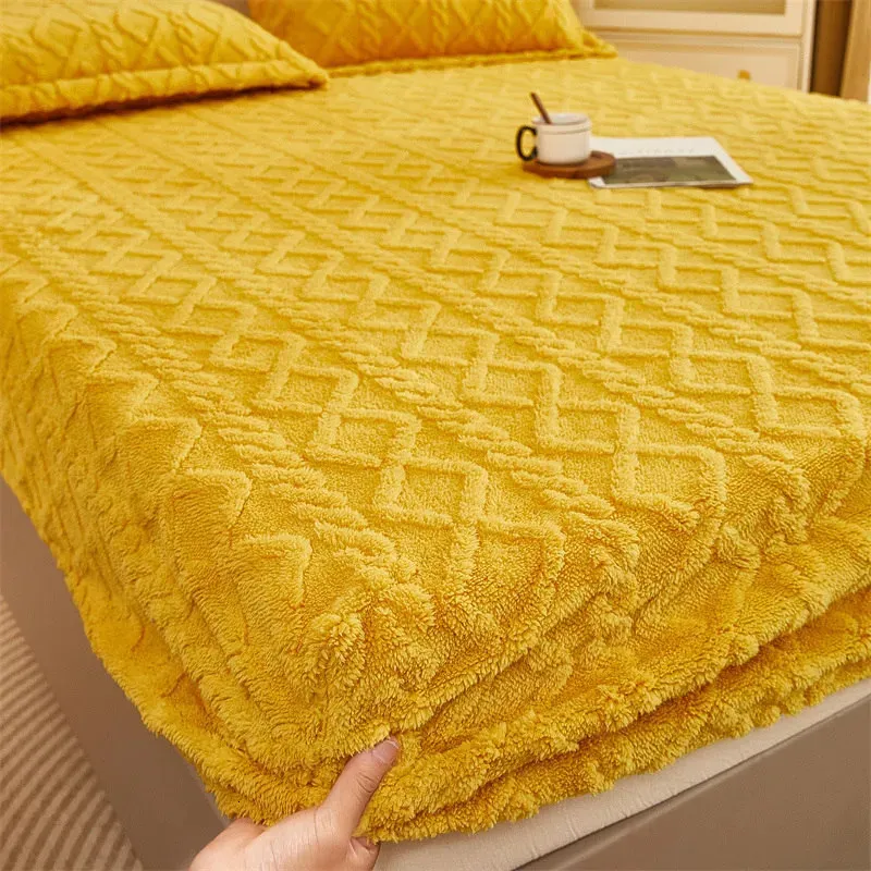 Conjuntos de lençóis Bonenjoy Inverno Quente Folha de Cama Amarelo Cor Taff Veludo Fleece Cama Linho Único Pelúcia Drap de Lit 2 Personnes Espessura Cama Capa 231116