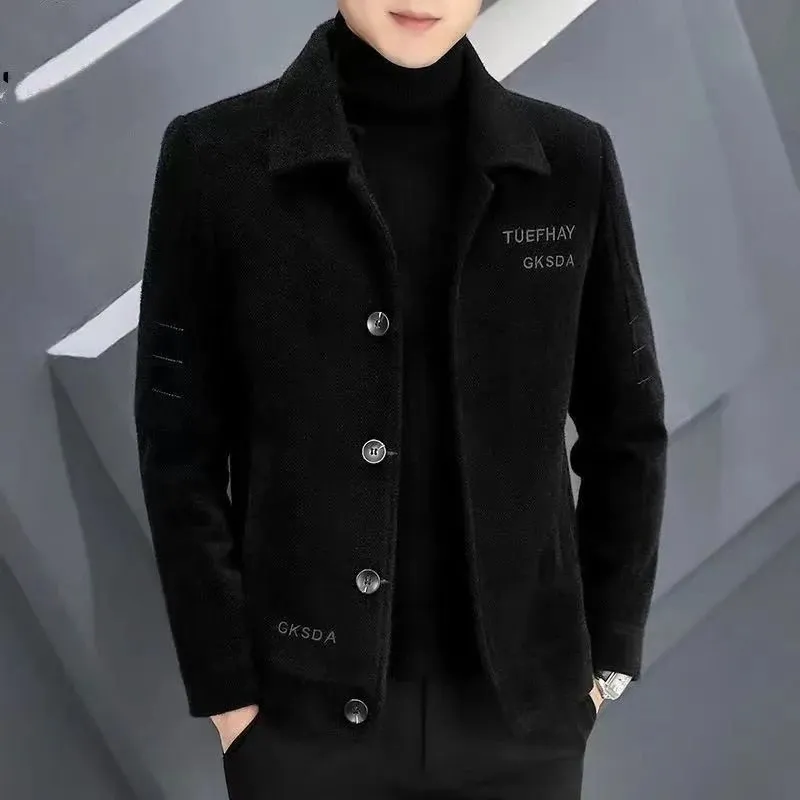 Misto lana da uomo Cappotto di lana da uomo di moda Inverno Solido Nero Addensare caldo Giacca con risvolto Stile coreano Abiti a maniche lunghe Cappotto da uomo 231117