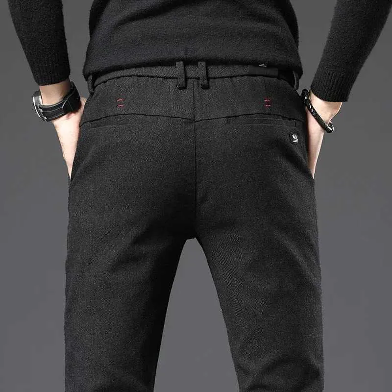Winter New Brushed Fabric Casual Pants Men Thick Business Fashion