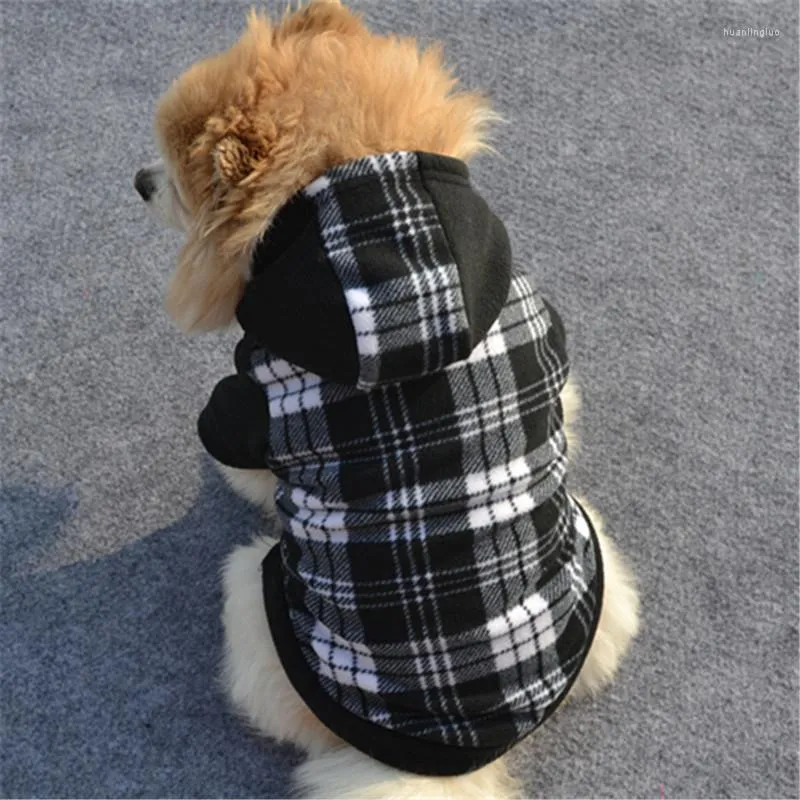 Abbigliamento per cani Moda Abbigliamento caldo per cani di piccola taglia Scozzese in pile Costume natalizio con cappuccio Cucciolo Chihuahua Vestiti per animali domestici XS-XL
