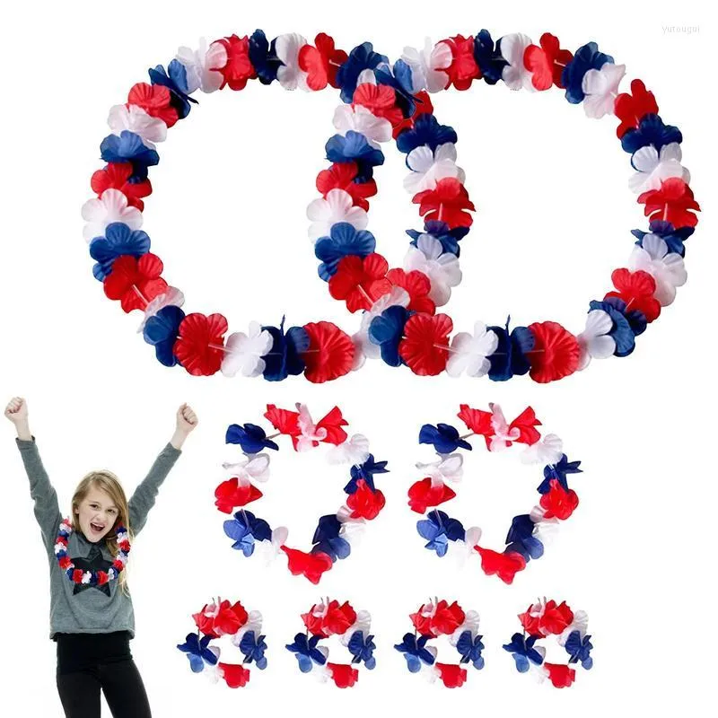 Decorative Flowers Red White And Blue Garland King Charles III Party 8pcs Set Wreath Head Ring Celebrate King's Succession Coronation