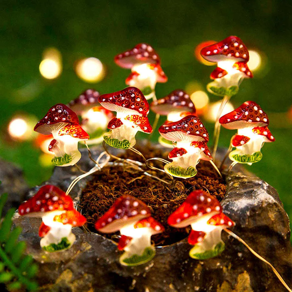 LED Strings 20/30 Leds Light 3D Mushroom Copper Wire Lights DIY Christmas Fairy String Lamps Mushroom Holiday Lights For Garden Party Decor P230414