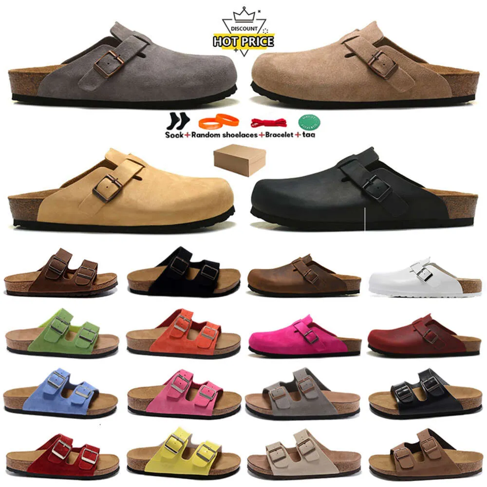 Sandalias de diseñador Zapatillas Birk Stockss Boston Zuecos Corcho Plano Moda Verano Cuero Diapositiva Playa Favorita Casuall Mujeres Hombres Flip Flop