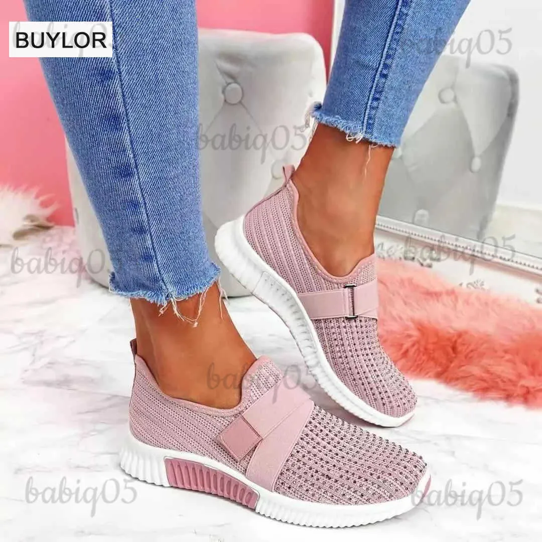 Sukienka buty modne damskie buty damskie płaskie miękkie dno siatka oddychająca swobodne trampki rhinestone pojedyncze buty duże rozmiary damskie buty sportowe T231117