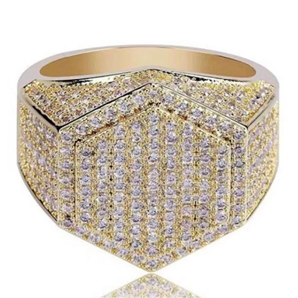 With Side Stones Mens Ring Iced Out 3A Rhinestones Rings Sumptuous Jewlry Gold Silver Fashion Jewelry Whole Hip Hop232N