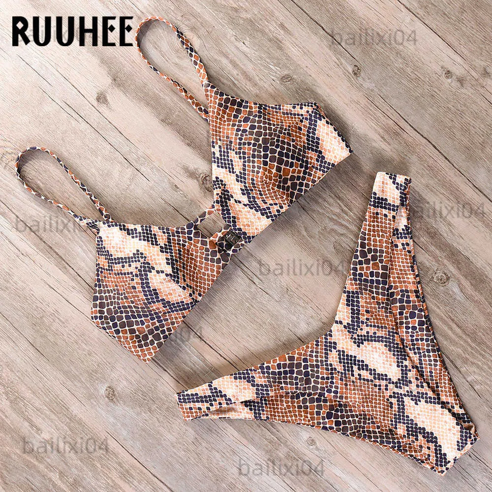 Dames badmode Ruuhee Bikini 2023 Swimwear vrouwen zwempak Braziliaanse bikini set marmer bedrukt badpak push up low taille zomer strandkleding t230417