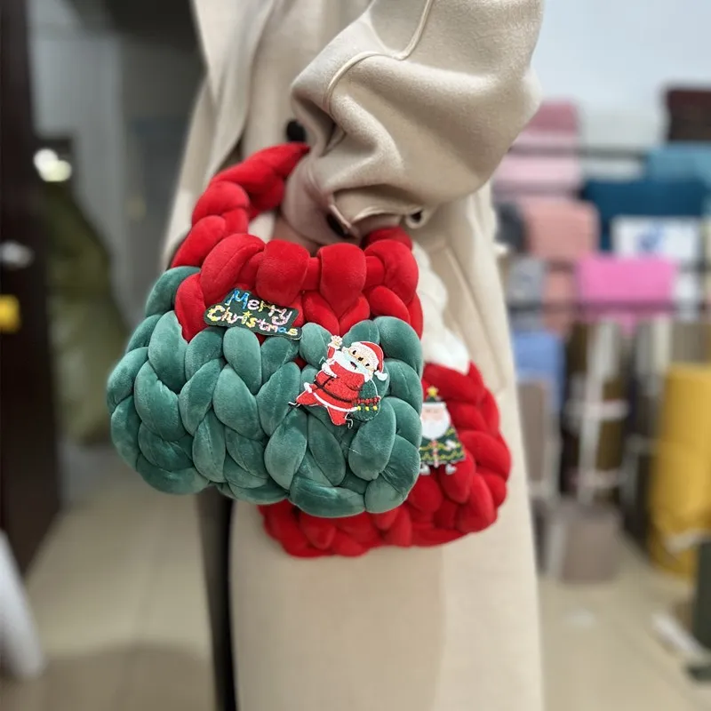Sac fourre-tout Sac à main de créateur Tissu de velours Ligne rayée Sacs pour femmes Sacs à tricoter faits à la main Mode de Noël Sacs cadeaux de Noël