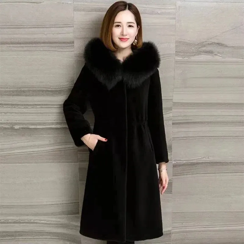 Women's Fur Faux Fur Particle Sheep Shearling Coat Women's Winter Wool Hooded Fur Real Fox Fur Collar Fur All-In-One Thick Warm Plush Coats 231117