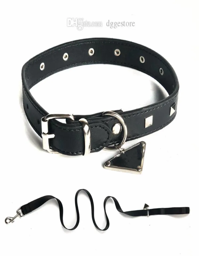 Designer-Hundehalsband-Leinen-Set mit umgekehrtem dreieckigem Metallanhänger, klassisches Leder-Haustierhalsband für kleine, mittelgroße und große Hunde, Bulldogge, P8414771