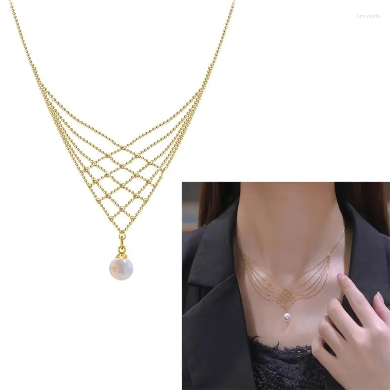Colliers chaîne multi-brins avec pendentif en perles, matériau en alliage multi-rangées pour femmes