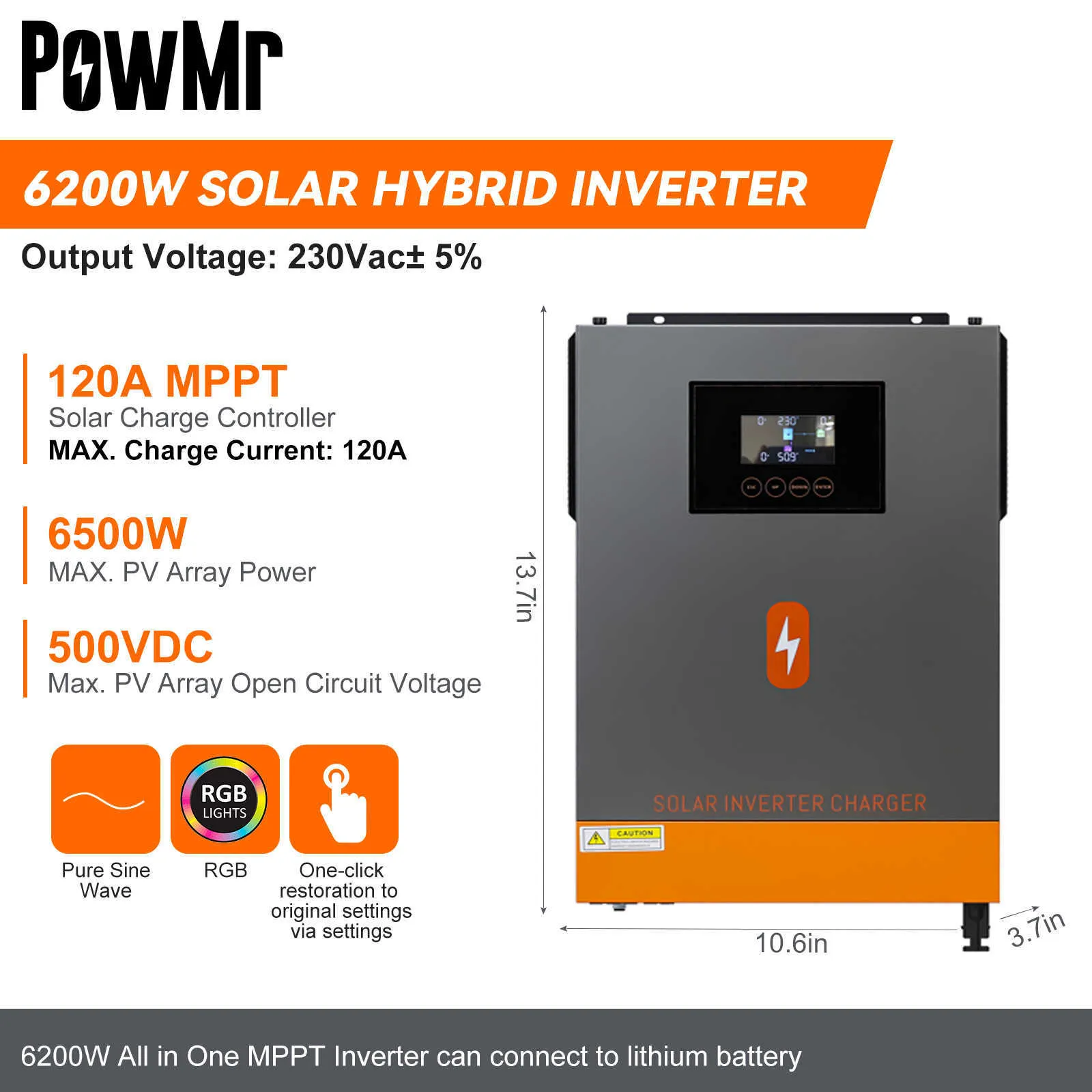 PowMr 6200W On Grid/Off Grid Solar Inverter MPPT 120A Solar Charger Max PV  Power Players 6500W 230V Out Put DC 48V For Battery Charger From  Liuzedongbbbb, $670.51