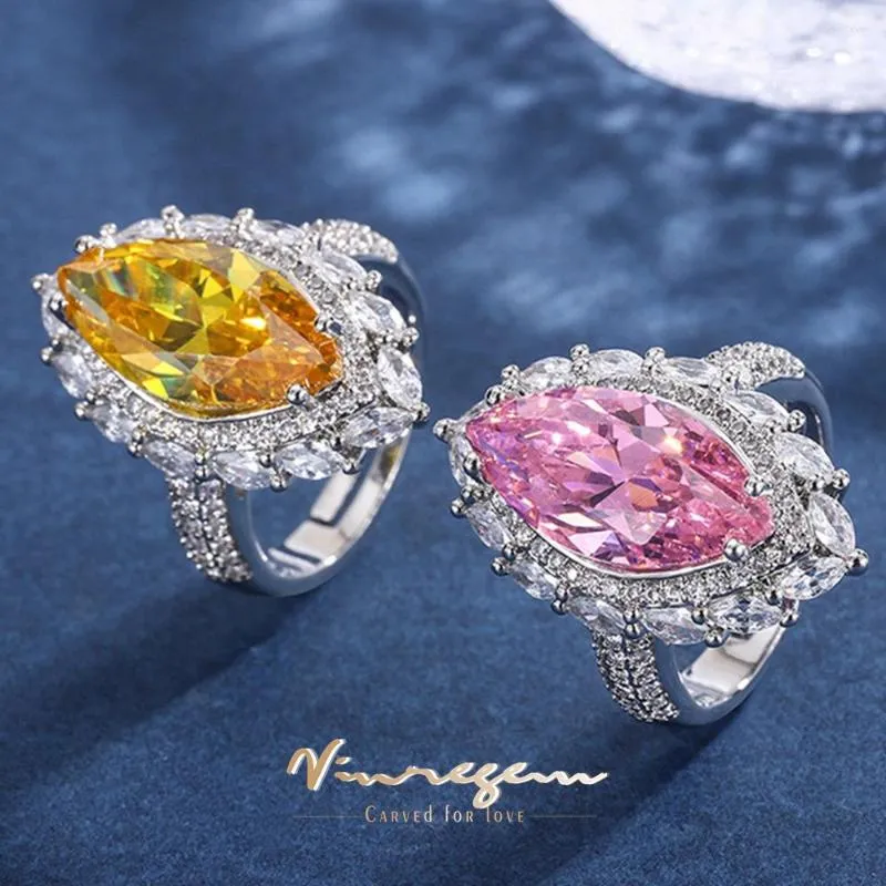 Clusterringen Vinream Luxury 9 18mm Marquise Cut Lab gecreëerd citrien roze saffier edelsteen ring voor vrouwen geschenk jubileum sieraden