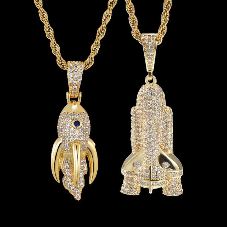 Nouvelle mode personnalisés personnalisés Gold plaqué HOMMES BLING ROCKET SHAP PENDANT Collier Hip Hop Iced Out Rock Rock Jewelry Gift237L