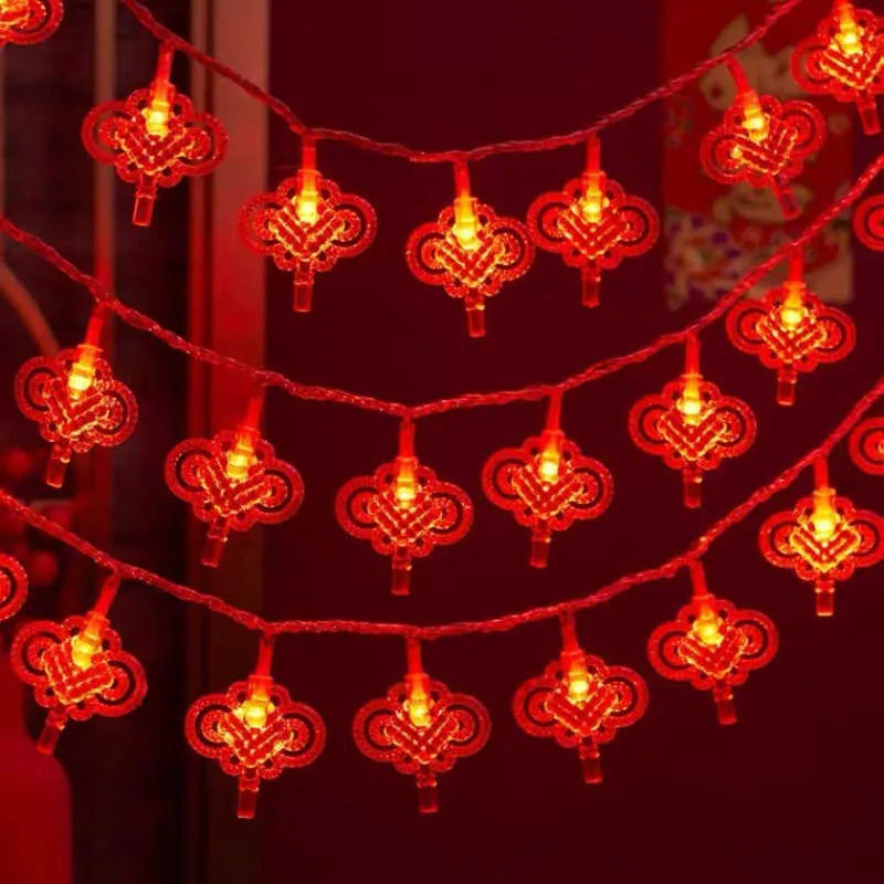LED Strings 3M 20LED Red Lantern Chinese Knot String Lights Chinese Style Wedding Decorations Light Spring Festival Chinese New Year Decor P230414