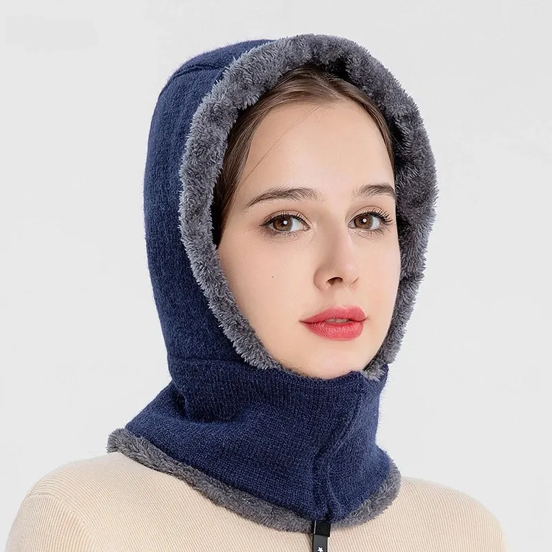 Beanieskull Caps編み帽子の女性の秋と冬の耳の保護ウール肥厚オンピース風力発電ビブヘッドピース231117