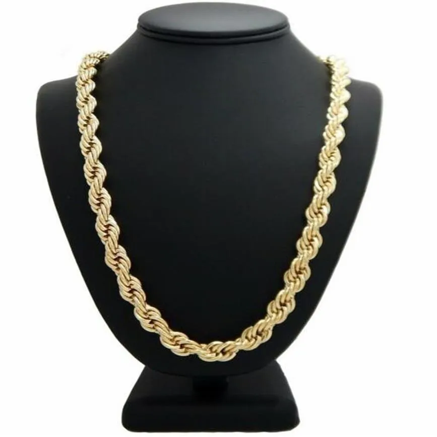 Collier chaîne en corde Hip Hop plaqué or 14 carats 10 mm 24 pouces279y