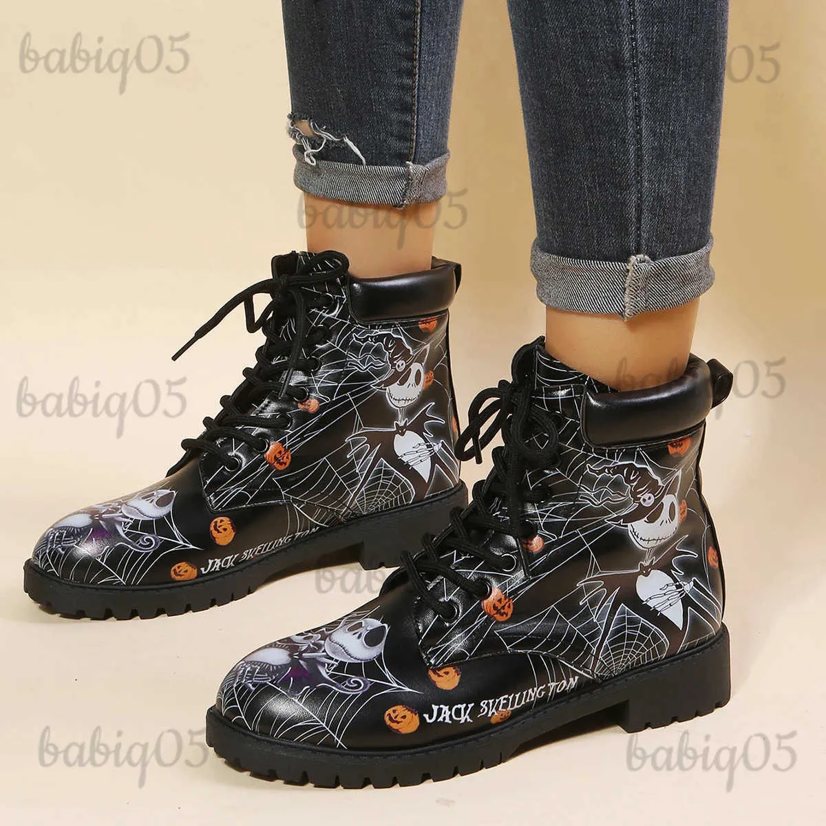 Stiefel 2022 Muster Werkzeug Stiefel 3D Druck frauen Britischen High-top PU Mode Stiefel Herbst frauen Schuhe Digital schädel Stiefel T231117