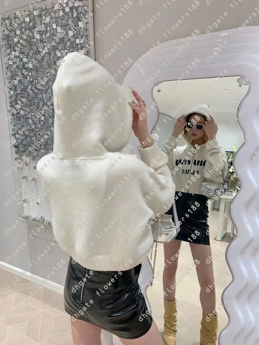 Women`s Sweaters Mi24 Women`s College Style Letter Jacquard Short Hooded Knit Cardigan Coat Sweater Desinger Sweater Diamond Sweater Dinosaur Sweater