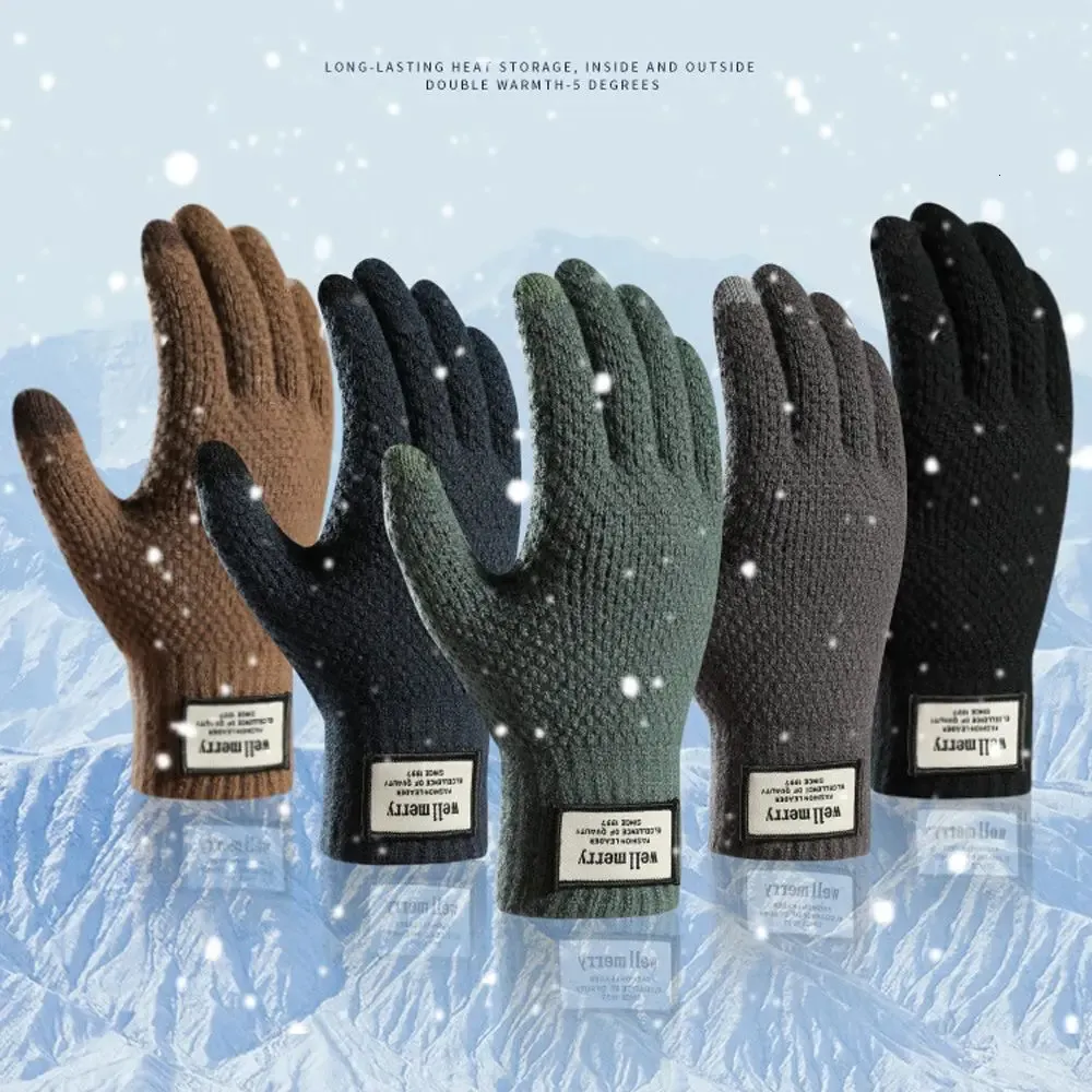 Gants de sport hiver hommes gants tricotés écran tactile vélo laine épaisse cachemire solide affaires automne et hiver 231117