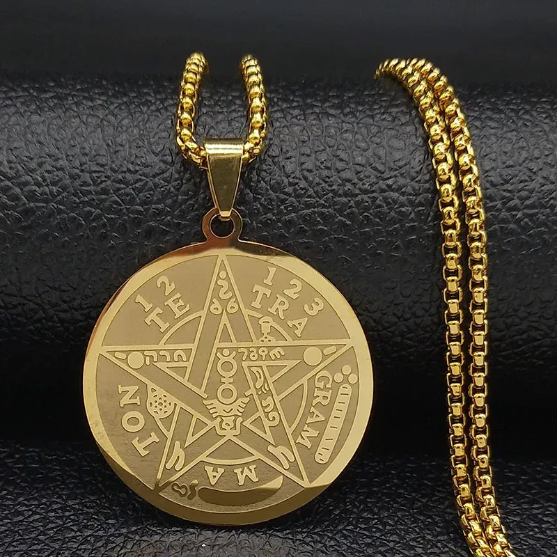 Colares Pingente Je Tetragrammaton Hebraico Pentagrama Aço Inoxidável para Homens Cor Dourada Masculino Cadeia Jóias colar masculino N1163S 231117