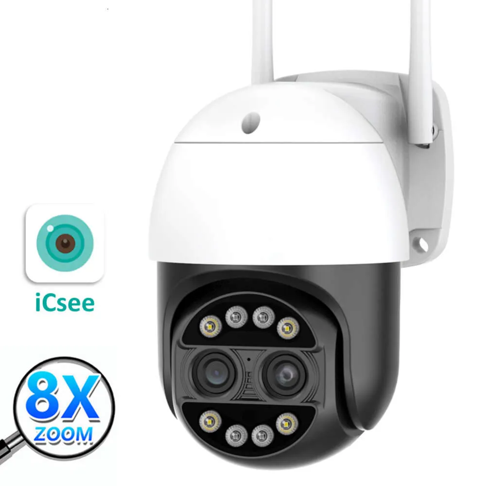 جديد icsee App HD 4K PTZ WiFi IP Camera 8x Zoom عدسة مزدوجة كاملة اللون رؤية الكشف البشري الكشف