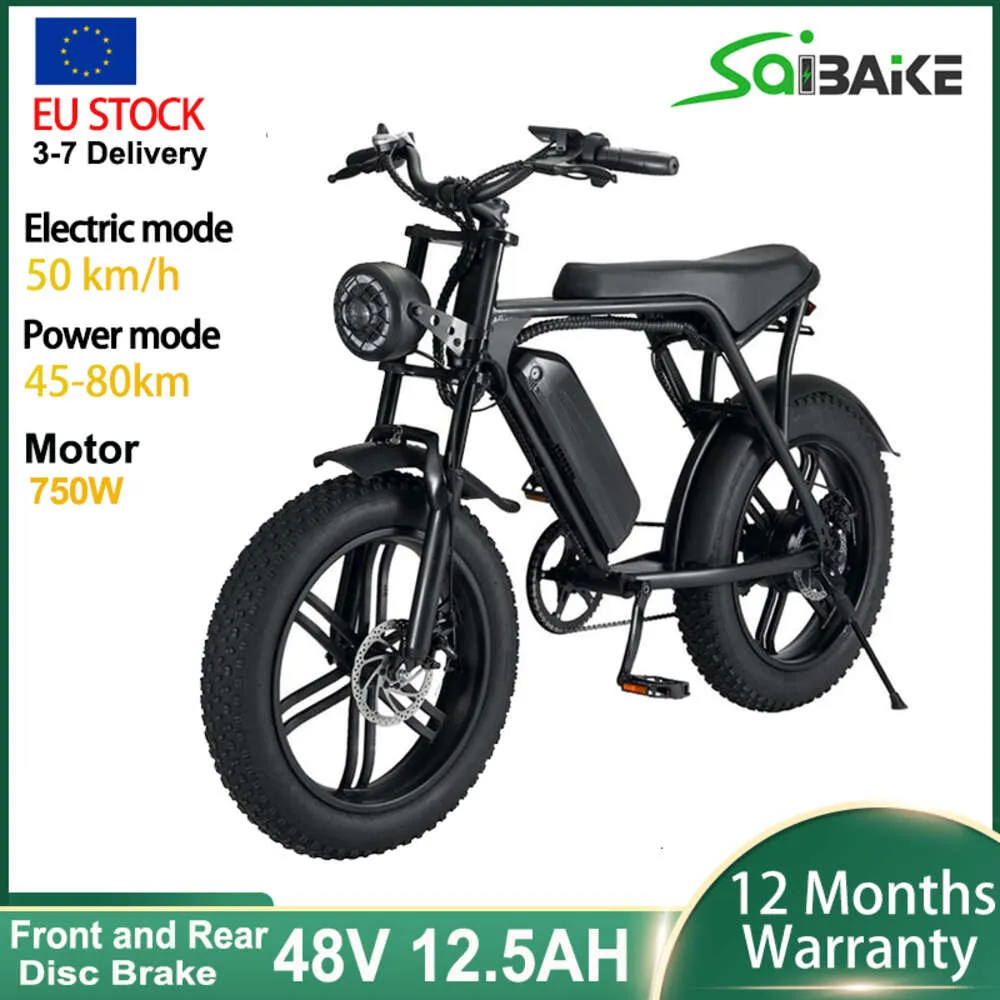 EU Stock Electric Bike 750W Mäns 20 tum mountainbike 4.0 Fettdäck Ebike 48V 12.5AH LITIUM Batteri MTB City Electric Bicycle