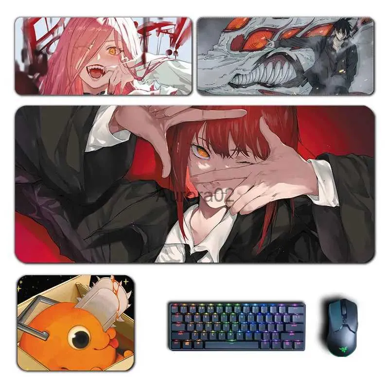 Mauspads Handgelenkauflagen Anime Chainsaw Man Große Mauspads Makima Power Aki Denji Mousepad Computer Laptop Gamer Pad PC Gaming Zubehör Schreibtischmatten YQ231117