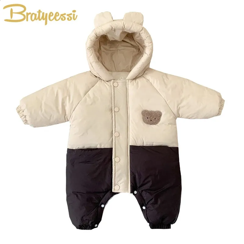 Rompers Bear Bear Baby Winter Jumpsuit Korean Cotton-Padded Fleece Toddler Romper Girls Boys Boys Boys Hooded Fachen Onesie Infant outfit 231116