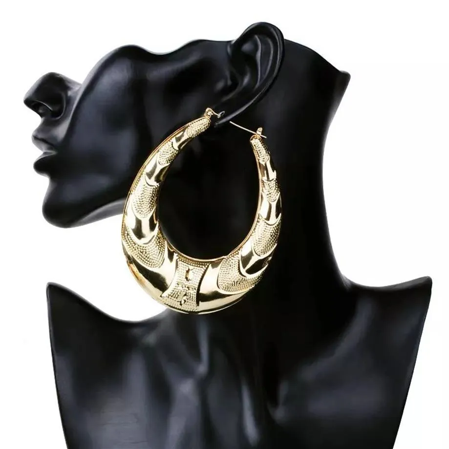 Boucles d'oreilles en bambou pour femmes, grand cercle en métal doré, bijoux à la mode Hip Hop exagéré, 221P